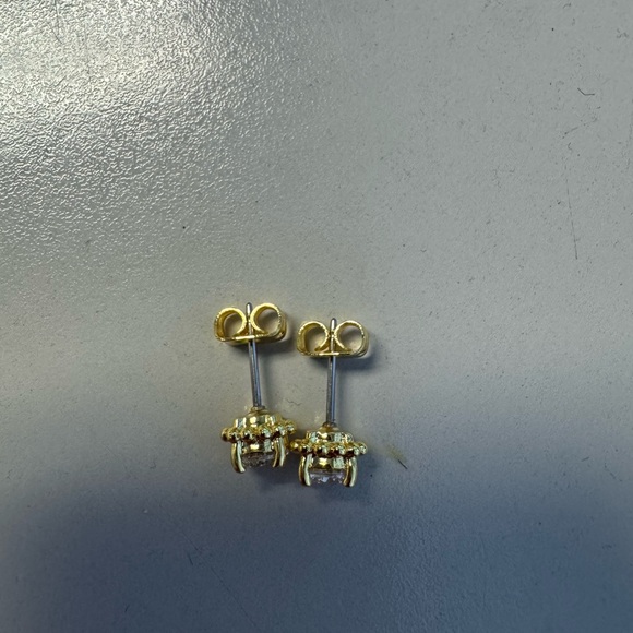 Gold plated Stud Earrings with Clear Stones - Picture 3 of 3